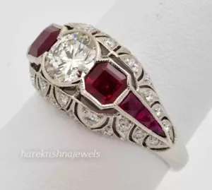 3 Karat runder Laborgefertigter Diamant Art Deco Vintage 3 Steine Ring 925 Sterling Silber - Bild 1 von 9