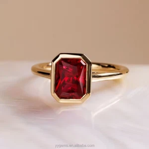 Custom Bezel Set 10K Yellow Gold 2.5 CT Radiant Cut Ruby Red Ring Fine Jewelry - Picture 1 of 4