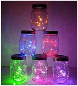 6 Pack Mason Jar Lights, 20 LED Solar Multi-Colored Fairy String Lights Lids - Picture 1 of 12