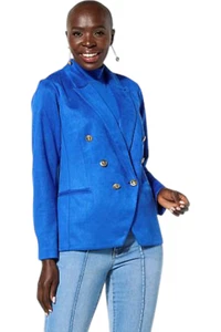 IMAN Global Chic Women's Luxe Faux Suede Blazer Rich Royal - Picture 1 of 2