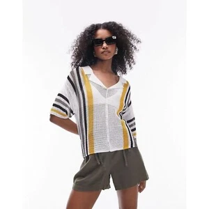Topshop Damen Strickjacke gestreift Mesh Knopf Gr. L Neu - Bild 1 von 9
