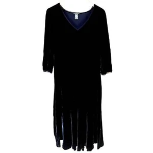 Vestido Eddie Bauer Midi Grande Alto Terciopelo Seda Vintage Años 90 Cintura Caída Niveles LT - Imagen 1 de 7
