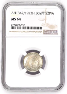AH 1342 1923 H Egypt 2 Piastres, NGC MS 64, KM-335, King Faud I - Picture 1 of 2