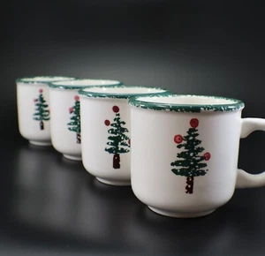 Furio Weihnachtsbaum KAFFEETASSE 4er Set grüner Schwammrand Italien - Bild 1 von 11