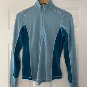 Brooks Women's Run Happy Long-Sleeve Teal Striped 1/2 Zip Top - Size XS - Picture 1 of 6
