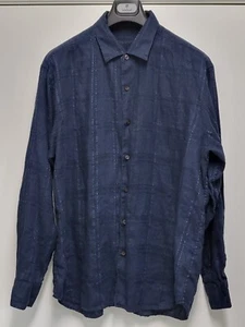 Tommy Bahama Mens Shirt 100% Linen XL Button Up Long Sleeve Windowpane Dark Blue - Picture 1 of 17