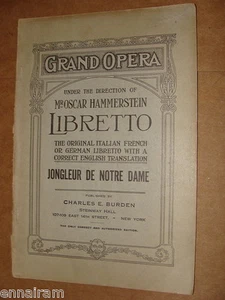 Libreto malabarista de Notre Dame de Massenet Lena Grand Opera 1907 francés inglés - Imagen 1 de 2
