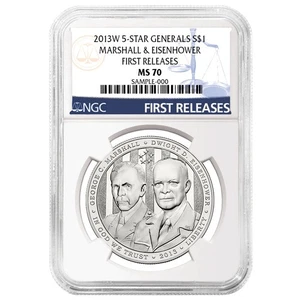 2013-W $1 Silver Five Star General Commemorative NGC MS70 First Releases Label - Picture 1 of 2