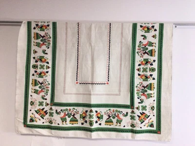 Vintage German Tablecloth Floral Linen Bavarian Fall Festive - Image 1 of 4