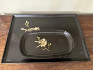 Vintage Couroc of Monterey California schwarze Tabletts Chickadees 2er Set - Bild 1 von 13