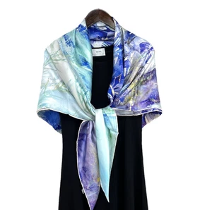 Bufanda 100% Seda Morera Estampado Iris Mujer Bandana Cuadrada 110X110cm Envoltura Nueva - Imagen 1 de 5