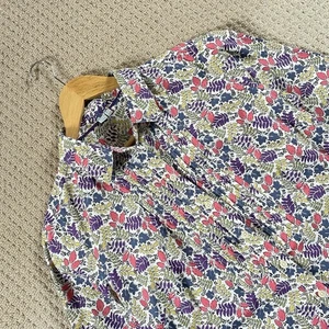 BODEN Pure Cotton Shirt Blouse Top Leaf Print Pleat Detail Pink Yellow UK 14 - Picture 1 of 11