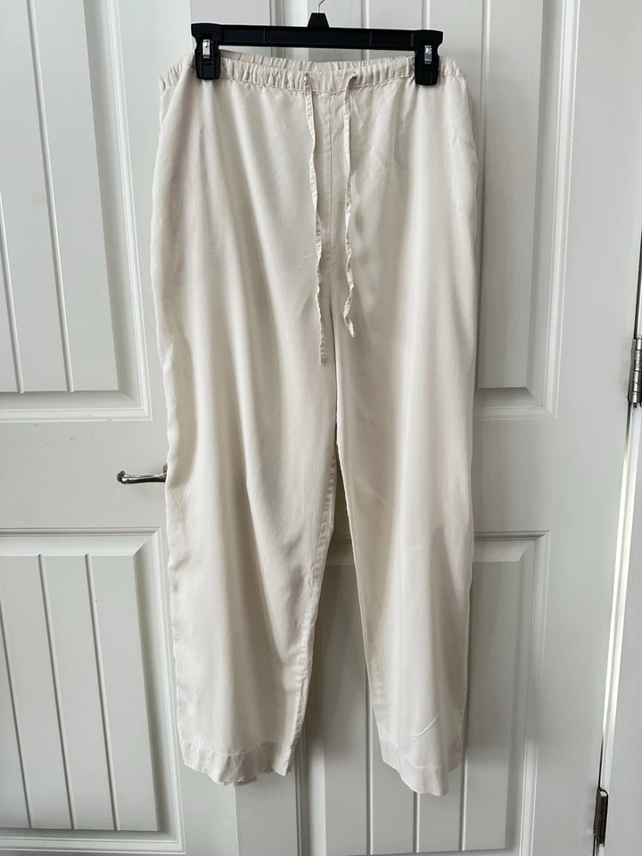 Soft Surroundings Light Cream Silk Pants Washable casual Elastic Drawstring sz M - Image 1 of 4