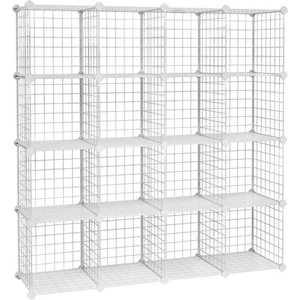 SONGMICS Scaffale Portaoggetti a 16 Cubi in Rete Metallica Armadio Modulare Fai - Foto 1 di 6