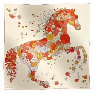 Hermes Shawl Scarf Robe Legere Stole Cream Floral Animal Silk Auth New Carre 140 - Image 1 of 4