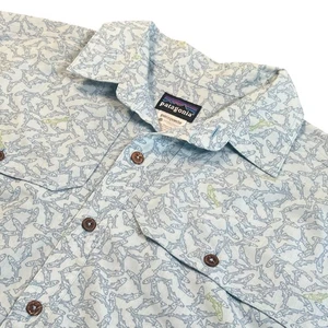 Patagonia Mens Medium Blue Fish Print Island Hopper Vented Fishing Performance - Picture 1 of 7
