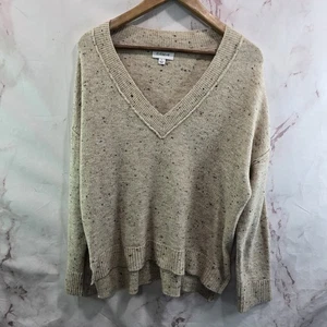 Evereve Sweater Womens Large Oatmeal Beige Fleck Speckled Harlow V Neck  - Picture 1 of 12