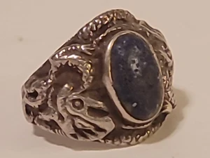 Mens Real Solid 925 Sterling Silver Blue Lapis Lazuli Gemstone Ring Size 8.5 - Picture 1 of 16