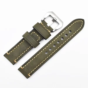 Watch Bands Top Layer Cowhide Genuine Leather Wristwatch Straps Parts Green 24mm - Picture 1 of 2