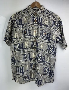Camisa de manga corta con botones Orvis para hombre - Bolsillos azul marino talla L - Azteca hawaiana - Imagen 1 de 5