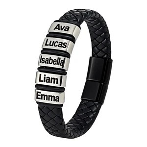 Individuelles Namensarmband für Herren mit 2-6 Perlen schwarz Leder personalisiert Geschenk - Bild 1 von 15