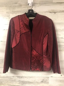 Damen Vintage Canvasbacks rot/schwarz Seide Reißverschluss Jacke 10 Patchwork Metallic Glanz - Bild 1 von 9