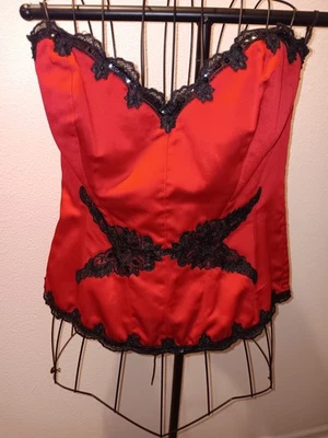 Сексуальный кружевной корсет/бюстье Frederick's of Hollywood на пластиковых косточках 2XL красный/черный - Изображение 1 из 4