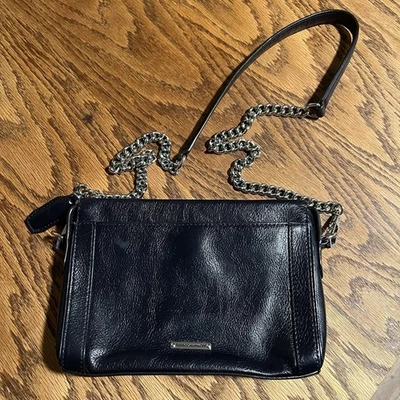 Bandolera/bolso de hombro Rebecca Minkoff de cuero azul marino con correa de cadena cierre giratorio cremallera Foto 1 de 4