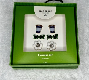 Kate Spade New York x Target Mixed Novelty Stud Earrings 3pk in Green/Blue/White - Picture 1 of 4