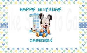 Decorazione Cake Topper Commestibile 1° Compleanno Topolino Bambino - Foto 1 di 1