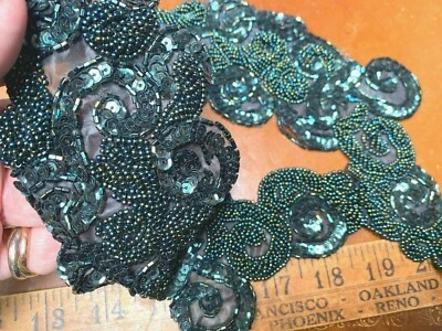 Vintage cinturón cuello lentejuelas 3x10" cuentas cosidas a mano 1 pieza glam deco Foto 1 de 4