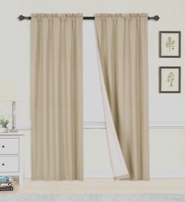 2pc set window curtain panel 100% privacy 65% blackout lined bedroom drapery R64 - Image 1 of 4