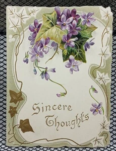 c1920s Sincere Thoughts Poetic Embossed Lavender Floral Unsigned Greeting Card - Picture 1 of 3