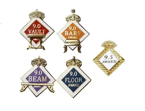 NEU! 9,0 Gymnastik Event Pins - Tresor, Bars, Balken, Boden und 9,5 Award Pin - Bild 1 von 9