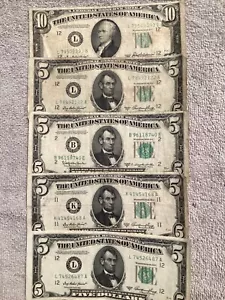 1950 Federal Reserve Notes $10 & $5’s ($30 Face Val) Circ Cond - Picture 1 of 4