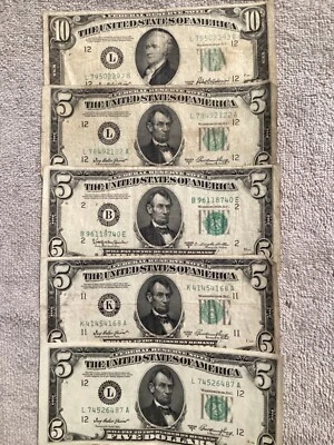 1950 Federal Reserve Notes $10 & $5’s ($30 Face Val) Circ Cond - Image 1 of 4