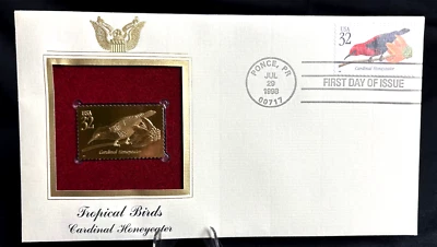 Tropical Birds Cardinal Honeyeater ~ 32c USA 1998 GOLDEN Cover replica STAMP - Image 1 of 4
