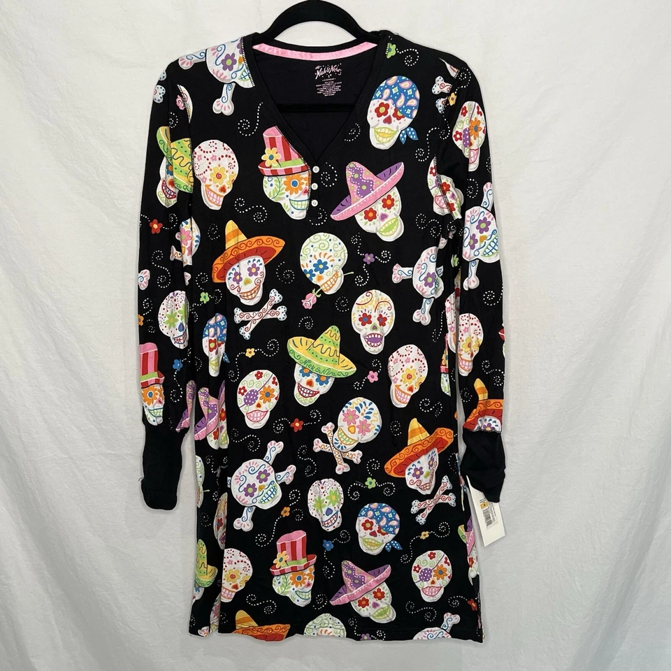 NUEVO CON ETIQUETAS CAMISÓN NICK & NORA DÍA DE LOS MUERTOS CALAVERA DE AZÚCAR DÍA DE MUERTOS PEQUEÑO RARO Foto 1 de 4