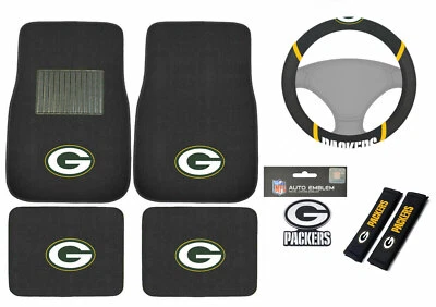 FANMATS New 8pc Set NFL Green Bay Packers Car Truck Floor Mats Steering Wheel Cover