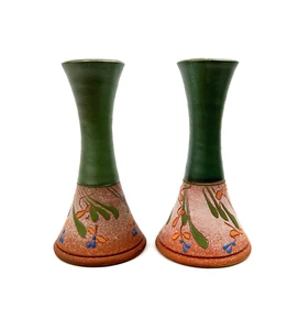 Coppia di vasi/candele vintage fatti a mano arte/studio ceramica, Teresa Cole, 6 1/2" - Foto 1 di 21