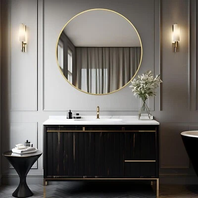 39 Inch Round Mirror Gold Wall Mounted Bathroom Mirror W/Metal Frame Decoration - Image 1 of 4