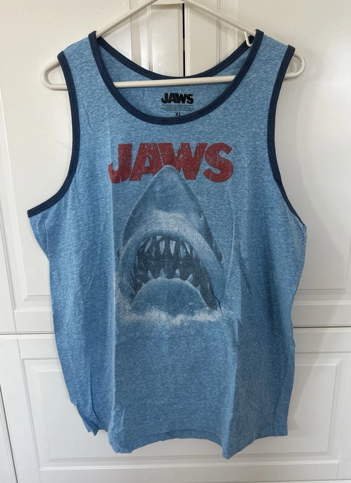Jaws Men's  Tank Top Graphic Print Great White Shark Horror Genre Size XL - Image 1 of 4