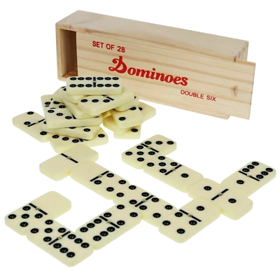 Double Six Dominoes 28 Piece Set Wooden Travel Box Board Game with Brass Spinner - Image 1 of 4