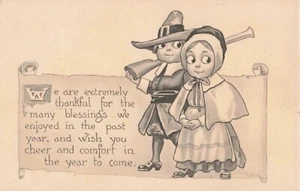 Thanksgiving Pilgrims Postcard Artist Signed B. Wall PM 1912 C10 - Picture 1 of 2