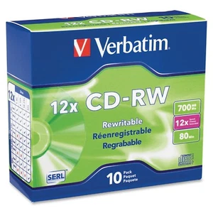 Verbatim CD-RW 700MB 12X High Speed Media Slim Case 10 Pack, 95156 - Picture 1 of 2
