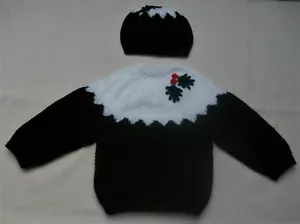 Baby Christmas Pudding Jumper and Hat set various sizes hand made - Picture 1 of 3