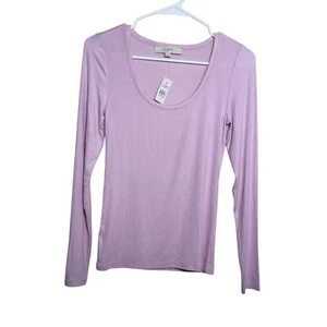 Loft Blouse Women's XS Purple Round Neck Long Sleeve Ribbed T-Shirt NWT - Picture 1 of 10