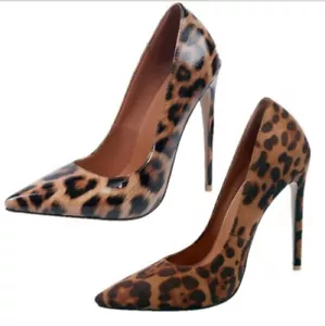 Runway High Heels Shoes Women Leopard Print Sexy Pointy Toe Stilettos Pumps D - Picture 1 of 14