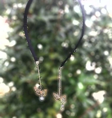 Headband with dangling metal butterflies - choose from silver or gold - Image 1 of 4