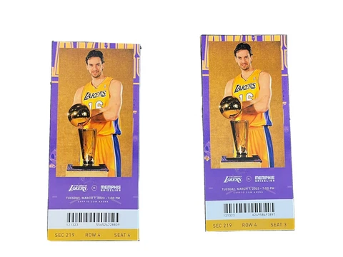LA Lakers Pau Gasol 2 Commemorative Tickets Jersey Retirement March 7 2023 Cover